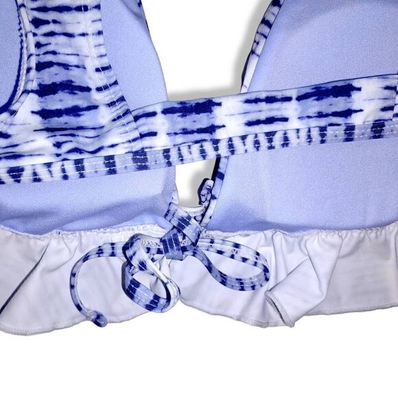 Envya Blue Bikini Top Tie Dye Triangle With Ruffles Adjustable Tie Drawstring Fr - Picture 4 of 7